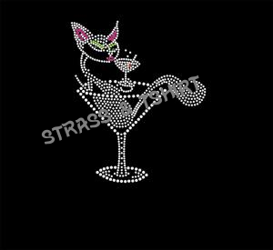 T-shirt -  chat dans verre en  strass